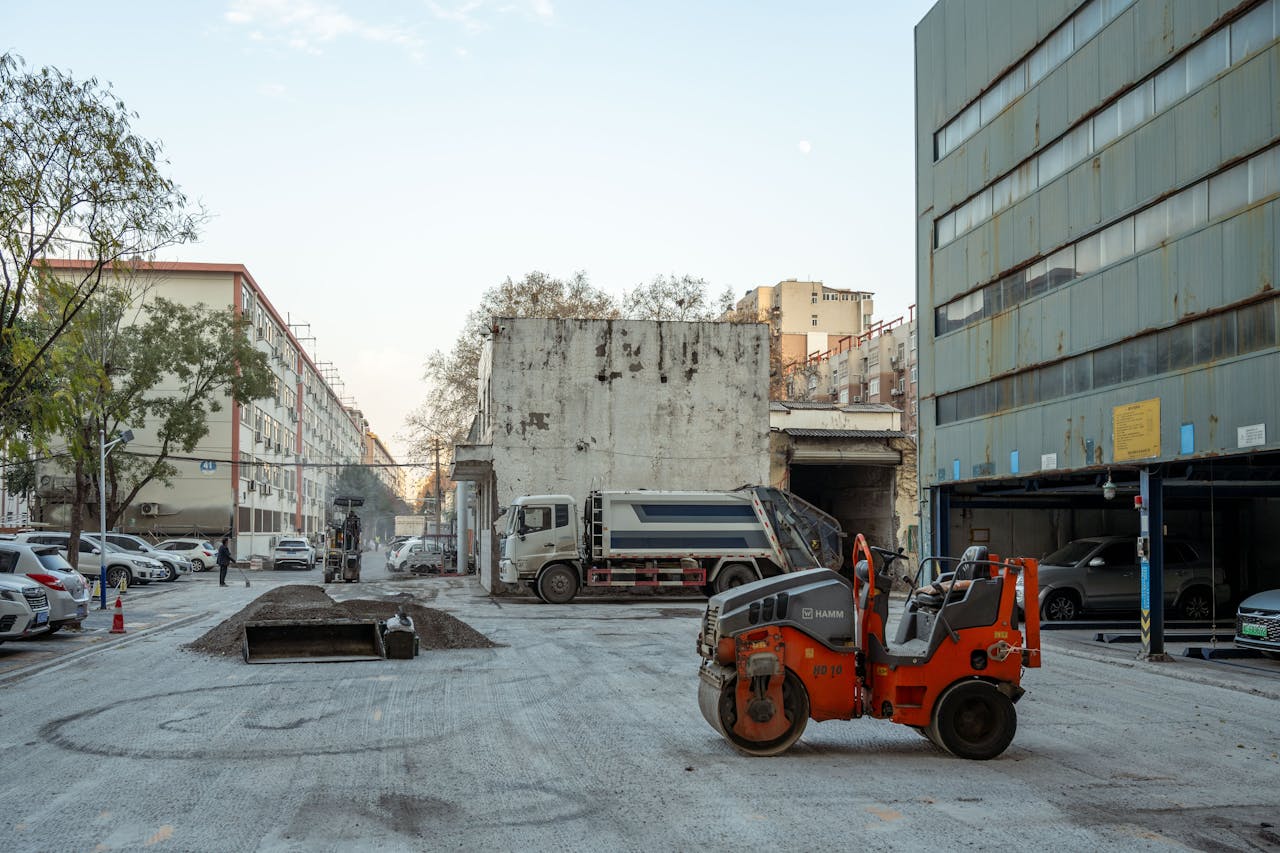 Urban construction site with machinery in Luoyang, China, during daytime.
